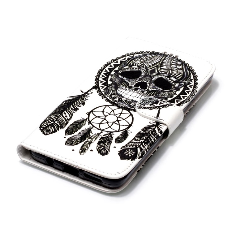 Pattern Printing Rubberized Wallet Leather Case for Samsung Galaxy S9+ G965 - Skull Dream Catcher-4