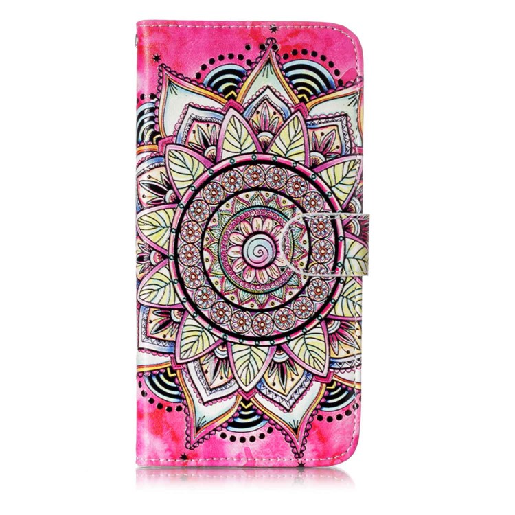 Patterned Rubberized Wallet Leather Cover Shell for Samsung Galaxy S9+ G965 - Mandala Flower-1
