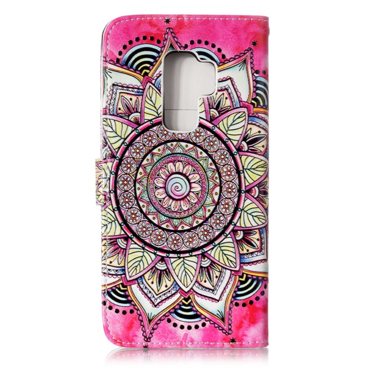 Patterned Rubberized Wallet Leather Cover Shell for Samsung Galaxy S9+ G965 - Mandala Flower-2