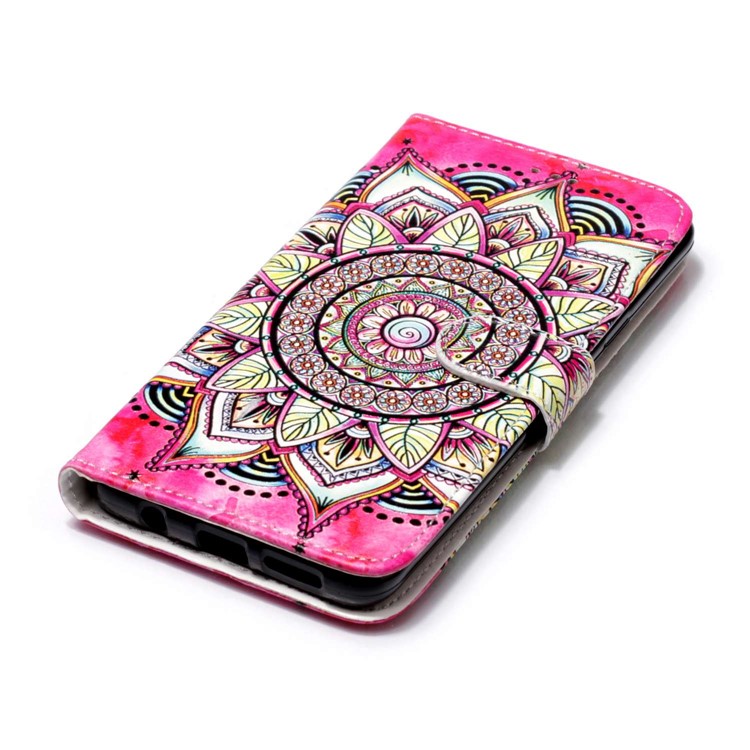 Patterned Rubberized Wallet Leather Cover Shell for Samsung Galaxy S9+ G965 - Mandala Flower-4