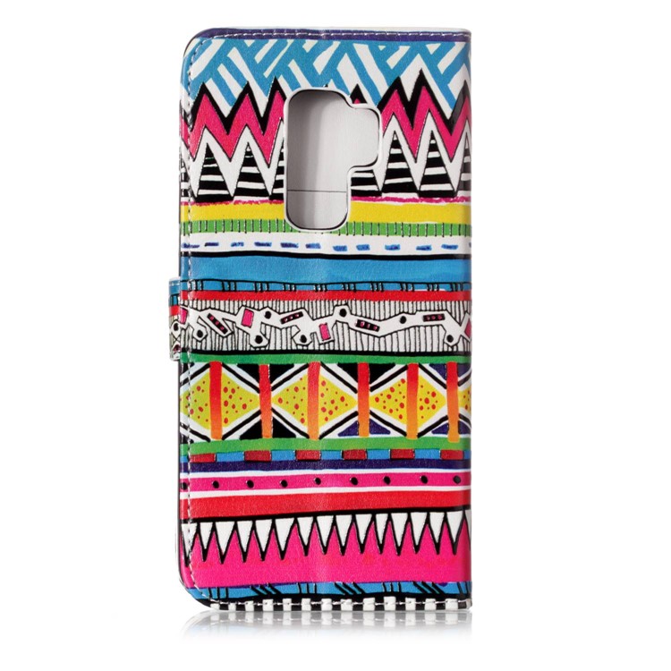 Pattern Printing Rubberized Stand Leather Phone Case for Samsung Galaxy S9+ G965 - Tribal Tribe-2