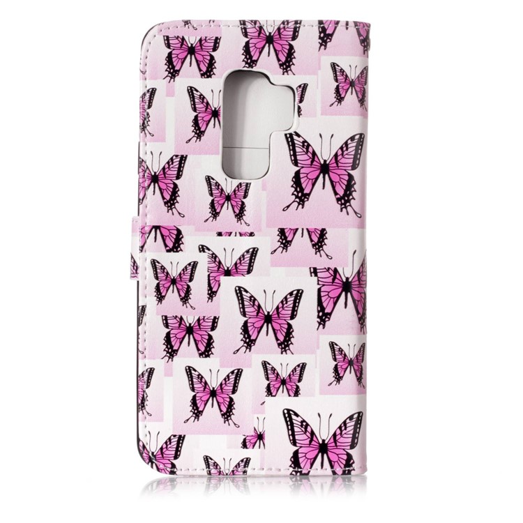 Patterned Rubberized Wallet Leather Phone Cover for Samsung Galaxy S9+ G965 - Butterflies-2