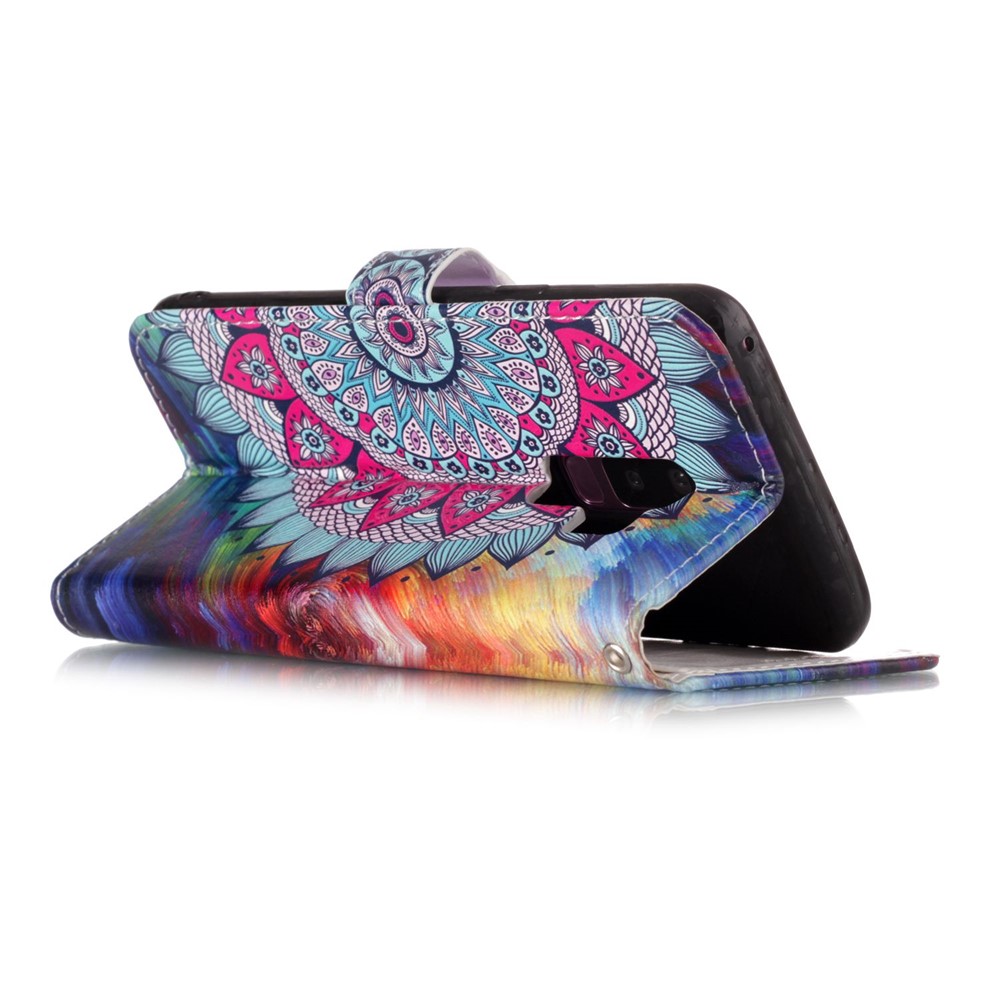 Rubberized Patterned PU Leather Mobile Case for Samsung Galaxy S9+ G965 - Half Mandala-3