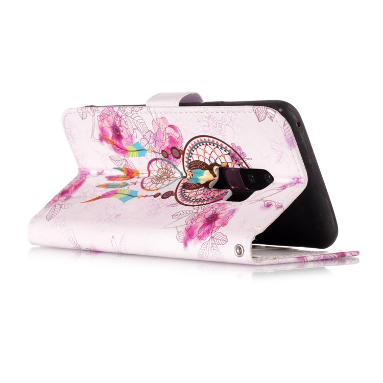 Patterned Rubberized Wallet Leather Mobile Casing for Samsung Galaxy S9+ G965 - Owl Dream Catcher-3