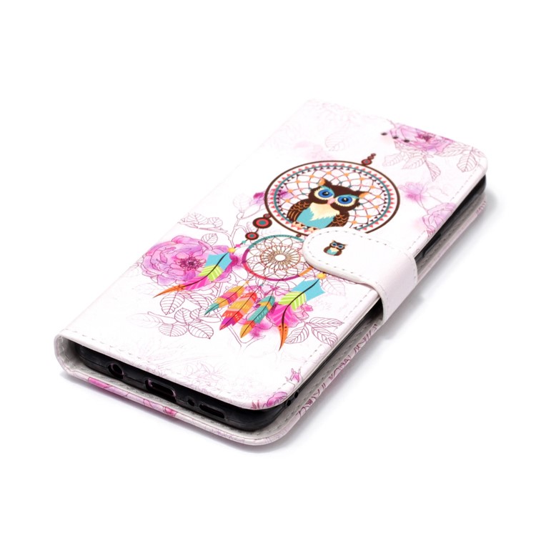 Patterned Rubberized Wallet Leather Mobile Casing for Samsung Galaxy S9+ G965 - Owl Dream Catcher-4