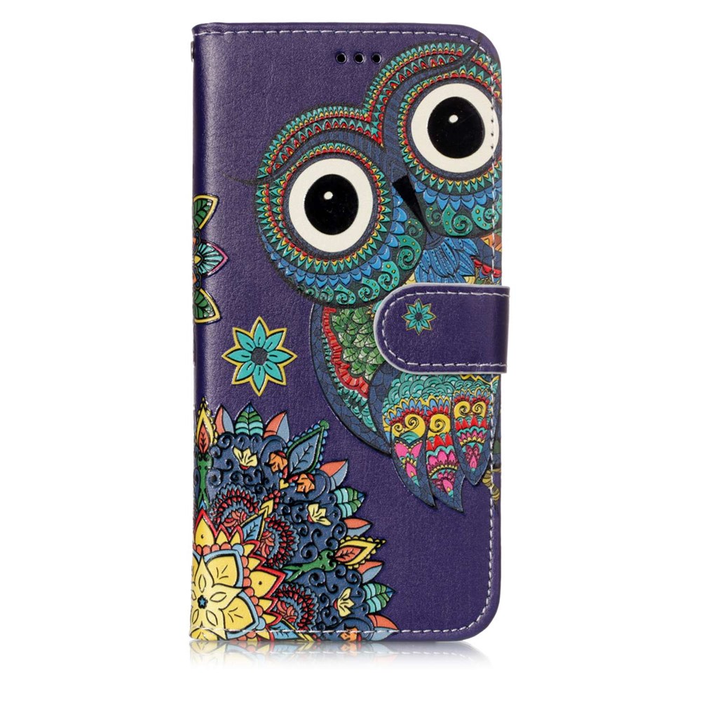 Pattern Printing Rubberized Leather Cellphone Case for Samsung Galaxy S9+ G965 - Owl and Flower-1