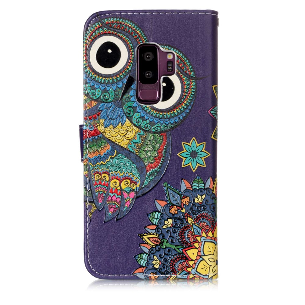 Pattern Printing Rubberized Leather Cellphone Case for Samsung Galaxy S9+ G965 - Owl and Flower-2