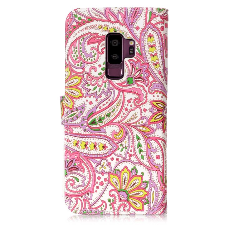 Pattered Rubberized Stand Leather Cellphone Cover for Samsung Galaxy S9+ G965 - Paisley Flower-2