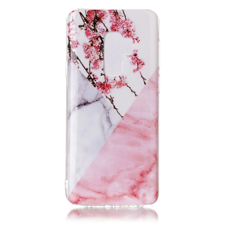 IMD Patterned TPU Soft Cover for Samsung Galaxy S9 Plus G965 - White/Pink Marble and Flowers-1