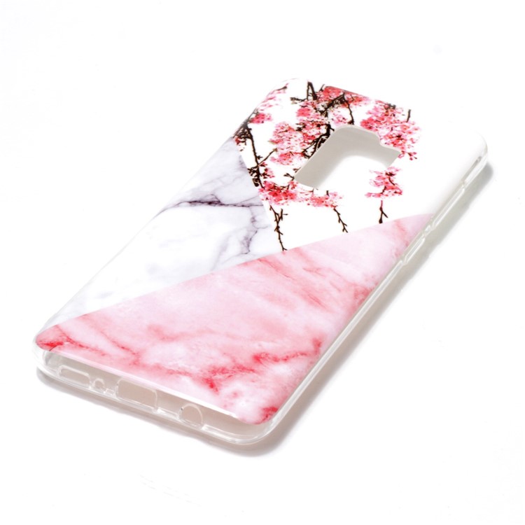 IMD Patterned TPU Soft Cover for Samsung Galaxy S9 Plus G965 - White/Pink Marble and Flowers-2