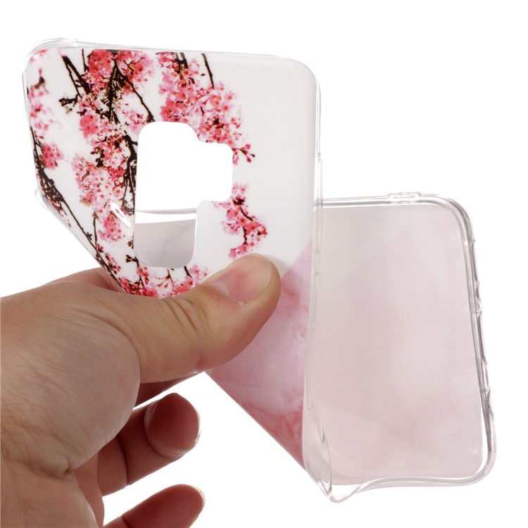 IMD Patterned TPU Soft Cover for Samsung Galaxy S9 Plus G965 - White/Pink Marble and Flowers-4