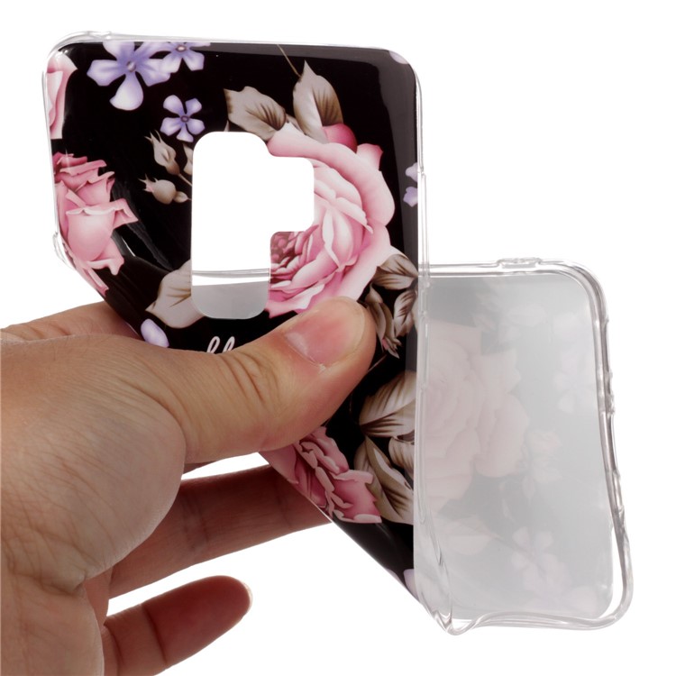 Pattern Printing IMD TPU Back Case for Samsung Galaxy S9+ SM-G965 - Pink Rose Flower-2