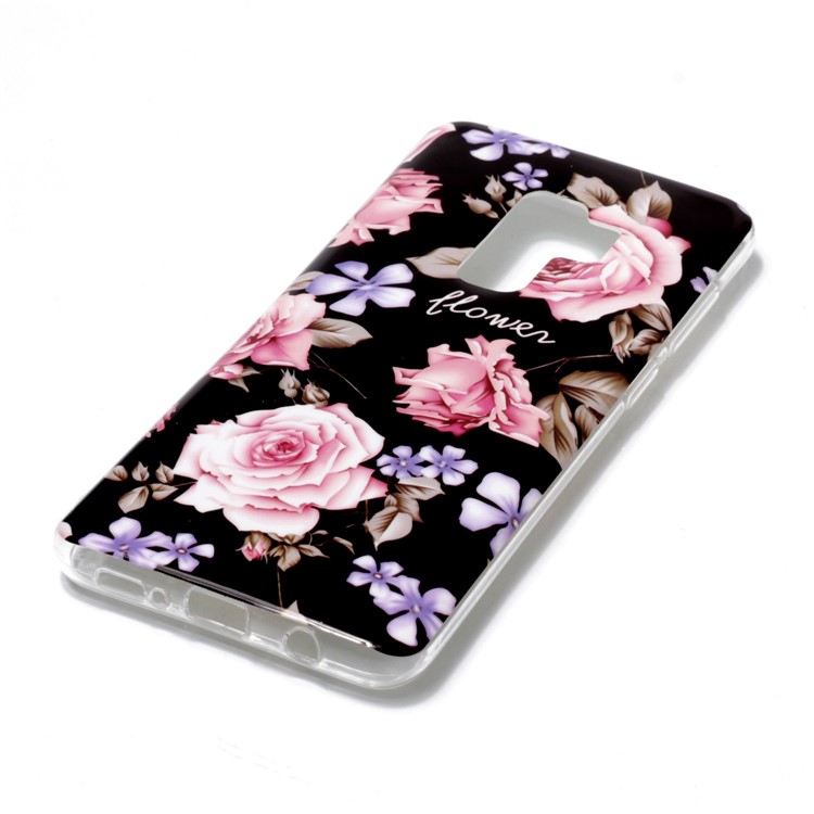 Pattern Printing IMD TPU Back Case for Samsung Galaxy S9+ SM-G965 - Pink Rose Flower-3