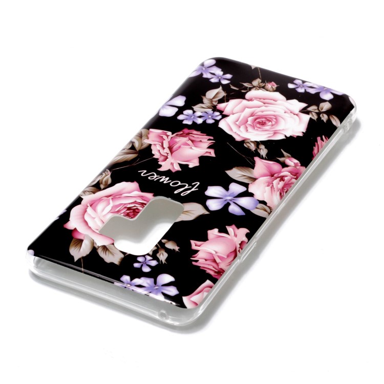 Pattern Printing IMD TPU Back Case for Samsung Galaxy S9+ SM-G965 - Pink Rose Flower-4