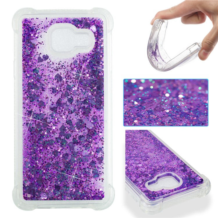 Dynamic Liquid Glitter Powder Heart Shaped Sequins Shockproof TPU Cell Phone Case for Samsung Galaxy A3 SM-A310F (2016) - Purple-1