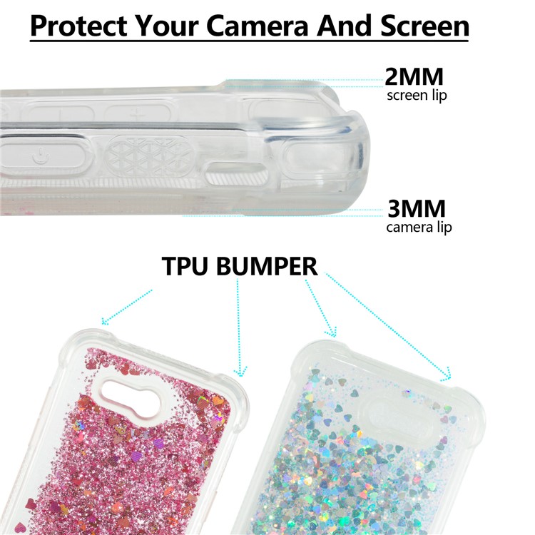 Dynamic Liquid Glitter Powder Heart Shaped Sequins Shockproof TPU Case for Samsung Galaxy J3 2017 US Version/J3 Emerge/J3 Prime - Silver-2