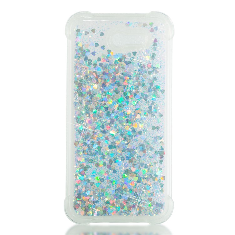 Dynamic Liquid Glitter Powder Heart Shaped Sequins Shockproof TPU Case for Samsung Galaxy J3 2017 US Version/J3 Emerge/J3 Prime - Silver-4
