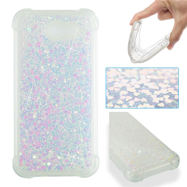 Dynamic Liquid Glitter Powder Heart Shaped Sequins Shockproof TPU Cover for Samsung Galaxy J3 2017 US Version/J3 Emerge/J3 Prime - Pink-1