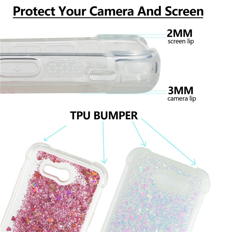 Dynamic Liquid Glitter Powder Heart Shaped Sequins Shockproof TPU Cover for Samsung Galaxy J3 2017 US Version/J3 Emerge/J3 Prime - Pink-2