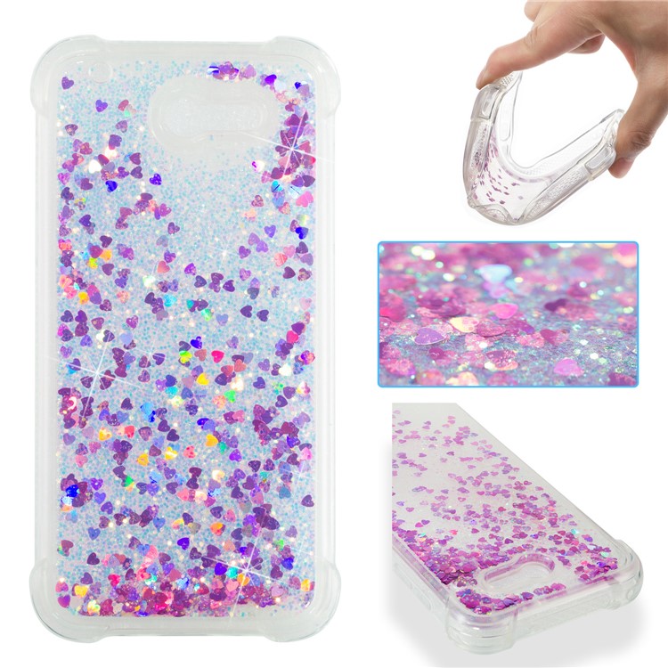 Dynamic Liquid Glitter Powder Heart Shaped Sequins Shockproof TPU Casing for Samsung Galaxy J3 2017 US Version/J3 Emerge/J3 Prime - Rose-1