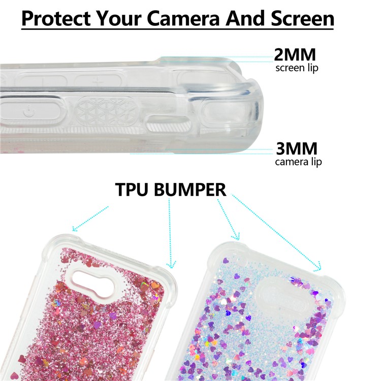 Dynamic Liquid Glitter Powder Heart Shaped Sequins Shockproof TPU Casing for Samsung Galaxy J3 2017 US Version/J3 Emerge/J3 Prime - Rose-2
