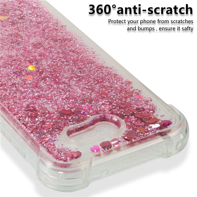 Dynamic Liquid Glitter Powder Heart Shaped Sequins Shockproof TPU Mobile Phone Case for Samsung Galaxy J3 2017 US Version/J3 Emerge/J3 Prime - Rose Gold-3