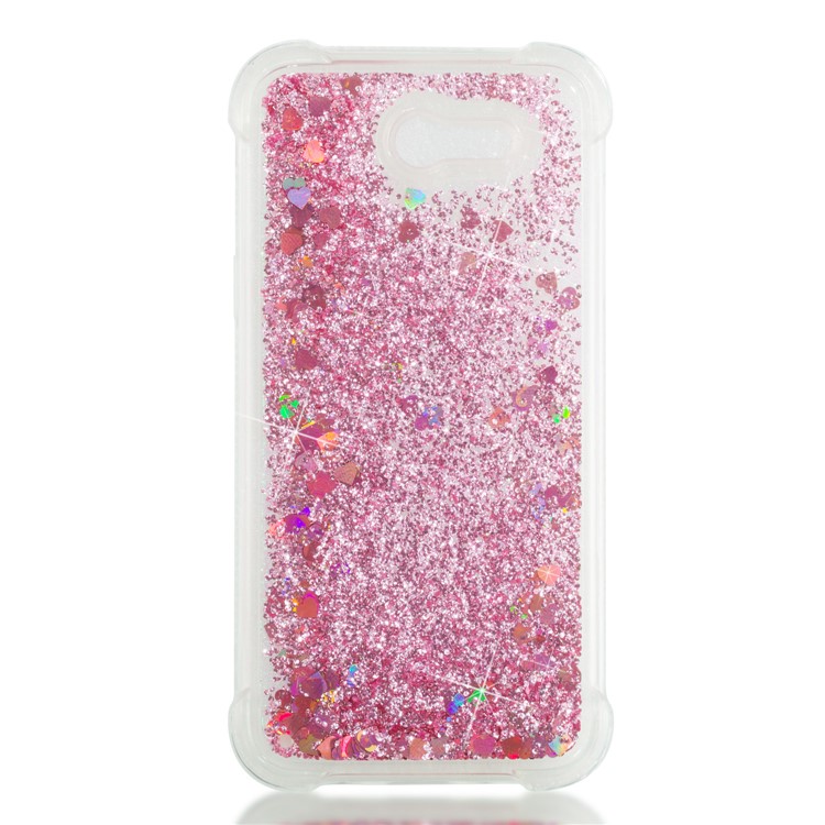 Dynamic Liquid Glitter Powder Heart Shaped Sequins Shockproof TPU Mobile Phone Case for Samsung Galaxy J3 2017 US Version/J3 Emerge/J3 Prime - Rose Gold-4
