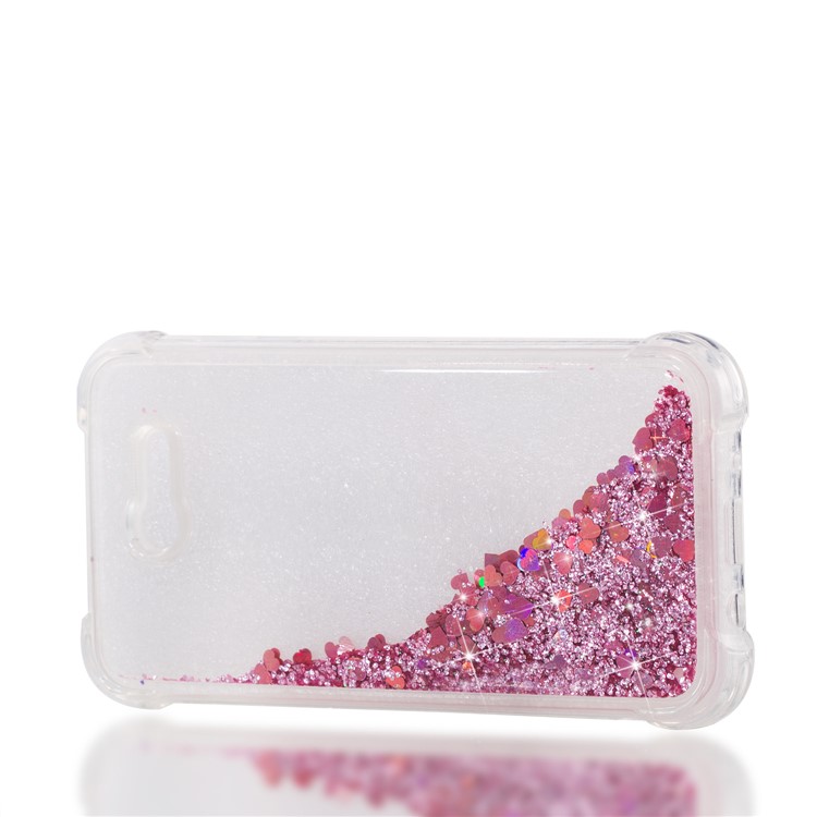 Dynamic Liquid Glitter Powder Heart Shaped Sequins Shockproof TPU Mobile Phone Case for Samsung Galaxy J3 2017 US Version/J3 Emerge/J3 Prime - Rose Gold-7