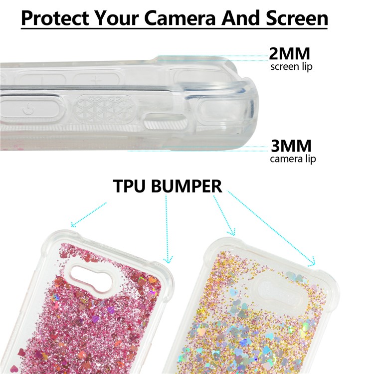 Dynamic Liquid Glitter Powder Heart Shaped Sequins Shockproof TPU Cell Phone Case for Samsung Galaxy J3 2017 US Version/J3 Emerge/J3 Prime - Gold-2
