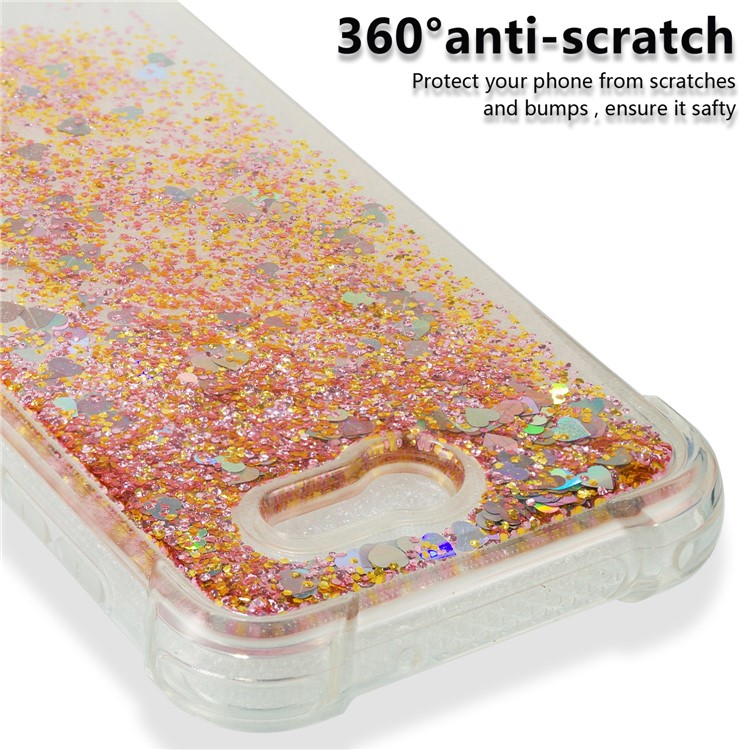 Dynamic Liquid Glitter Powder Heart Shaped Sequins Shockproof TPU Cell Phone Case for Samsung Galaxy J3 2017 US Version/J3 Emerge/J3 Prime - Gold-3