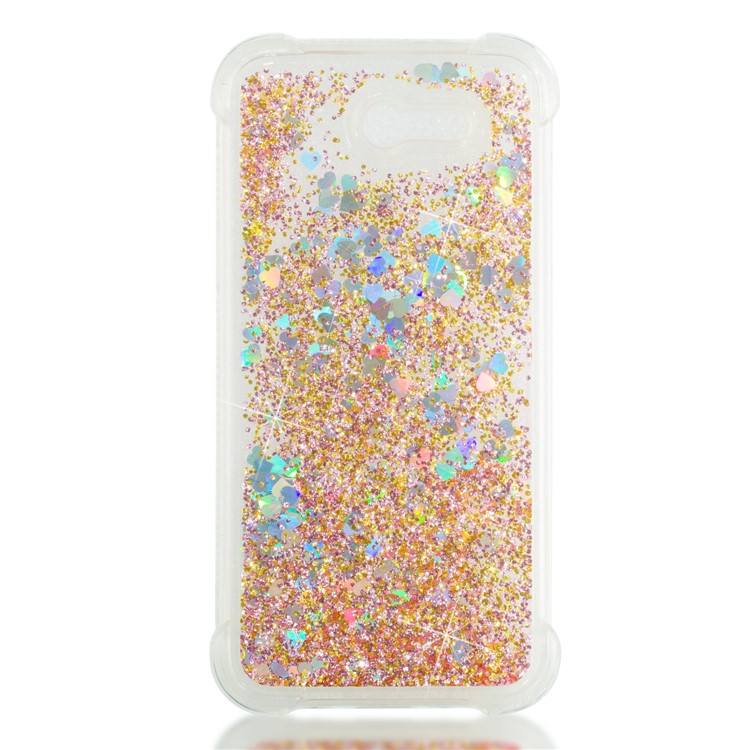 Dynamic Liquid Glitter Powder Heart Shaped Sequins Shockproof TPU Cell Phone Case for Samsung Galaxy J3 2017 US Version/J3 Emerge/J3 Prime - Gold-4