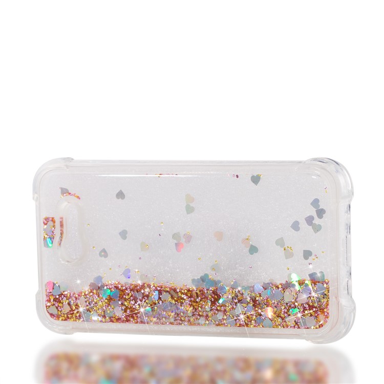 Dynamic Liquid Glitter Powder Heart Shaped Sequins Shockproof TPU Cell Phone Case for Samsung Galaxy J3 2017 US Version/J3 Emerge/J3 Prime - Gold-7