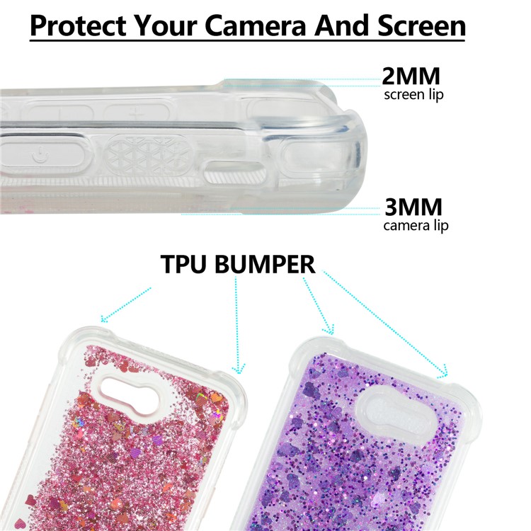 Dynamic Liquid Glitter Powder Heart Shaped Sequins Shockproof TPU Back Case for Samsung Galaxy J3 2017 US Version/J3 Emerge/J3 Prime - Purple-2