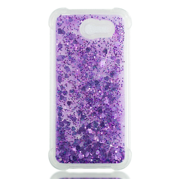 Dynamic Liquid Glitter Powder Heart Shaped Sequins Shockproof TPU Back Case for Samsung Galaxy J3 2017 US Version/J3 Emerge/J3 Prime - Purple-4