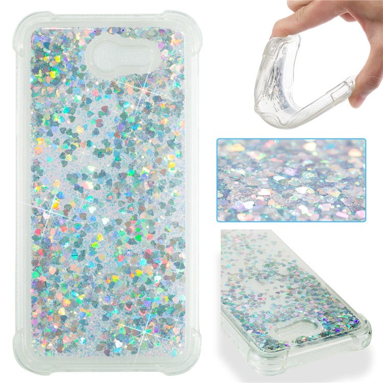 Dynamic Liquid Glitter Powder Sequins Shockproof TPU Back Case for Samsung Galaxy J7 V / J7 Perx - Silver-1