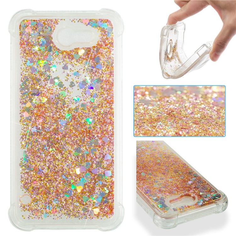 Dynamic Liquid Glitter Powder Sequins Shockproof TPU Mobile Casing for Samsung Galaxy J7 V / J7 Perx - Gold-1