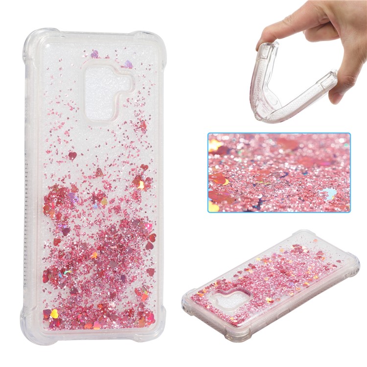 Dynamic Glitter Powder Sequins TPU Shockproof Case Phone Shell for Samsung Galaxy A8 (2018) - Rose Gold-1