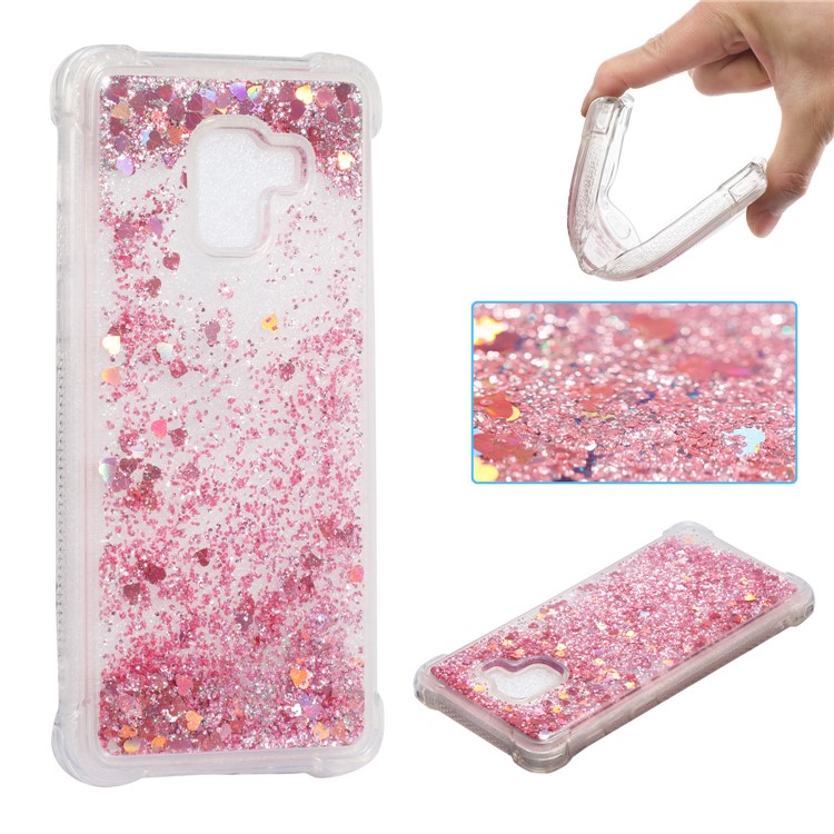 Dynamic Glitter Powder Sequins TPU Shockproof Cover Shell for Samsung Galaxy A8+ (2018) - Rose Gold-1