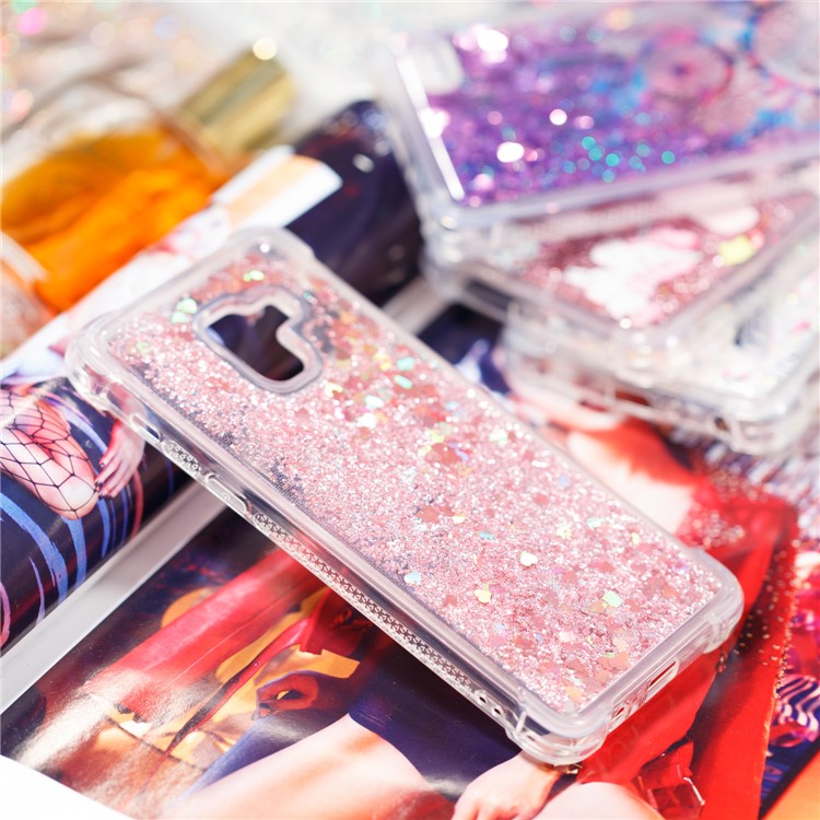 Dynamic Glitter Powder Sequins TPU Shockproof Cover Shell for Samsung Galaxy A8+ (2018) - Rose Gold-8