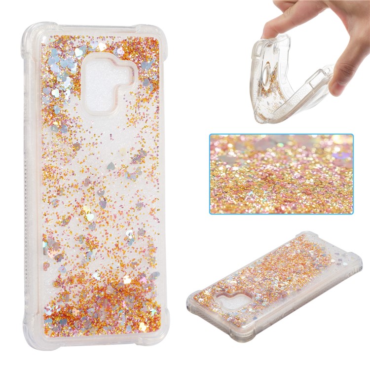 Dynamic Glitter Powder Sequins TPU Shockproof Protection Case for Samsung Galaxy A8+ (2018) - Gold-1