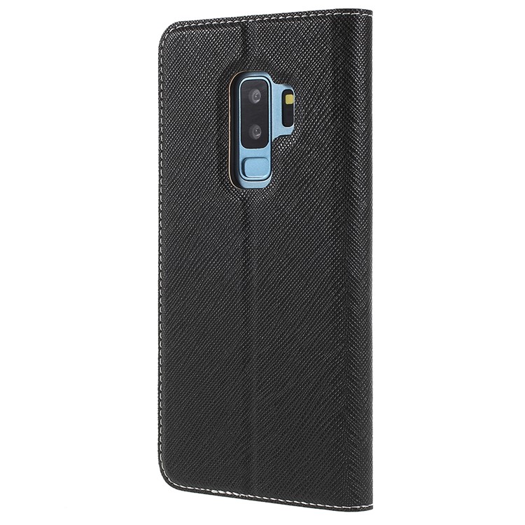 Contrast Color Auto-absorbed Card Slot Leather Stand Case for Samsung Galaxy S9 Plus SM-G965 - Black-2