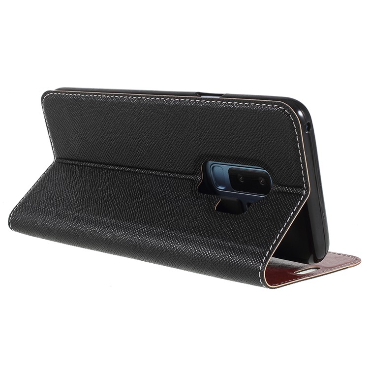 Contrast Color Auto-absorbed Card Slot Leather Stand Case for Samsung Galaxy S9 Plus SM-G965 - Black-7