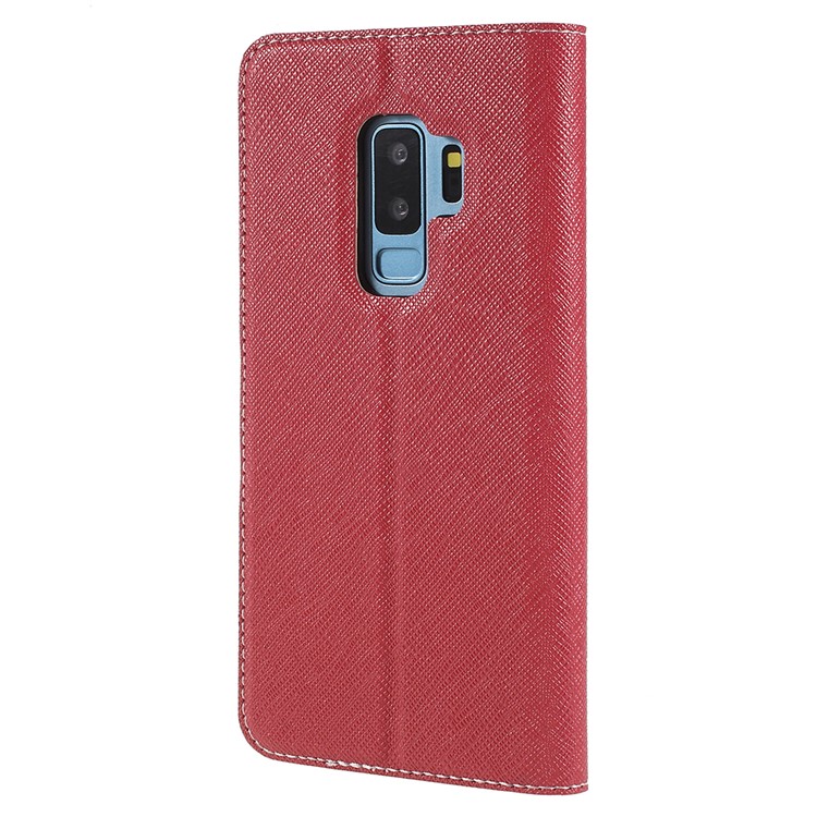 Contrast Color Auto-absorbed Card Slot Leather Stand Cover for Samsung Galaxy S9 Plus SM-G965 - Red-3