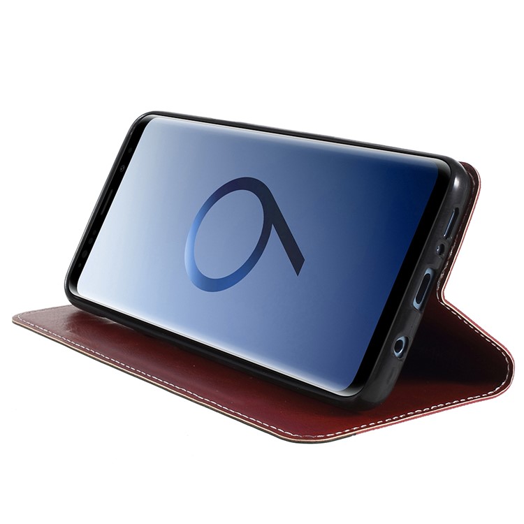 Contrast Color Auto-absorbed Card Slot Leather Stand Cover for Samsung Galaxy S9 Plus SM-G965 - Red-4