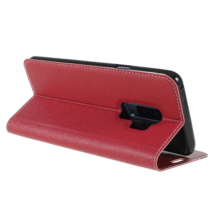 Contrast Color Auto-absorbed Card Slot Leather Stand Cover for Samsung Galaxy S9 Plus SM-G965 - Red-5