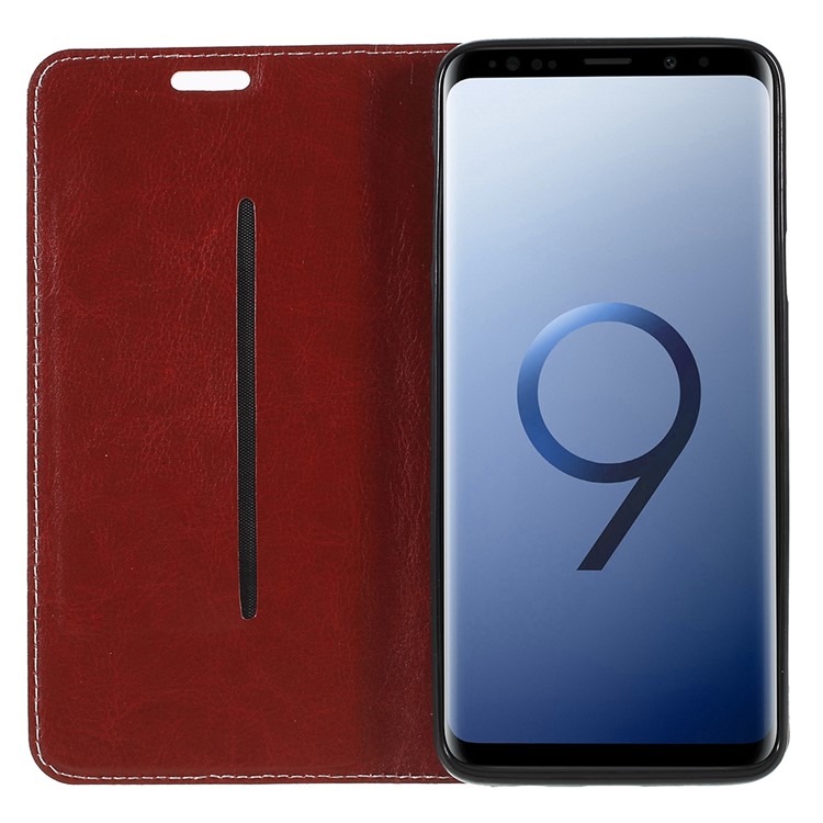 Contrast Color Auto-absorbed Card Slot Leather Stand Cover for Samsung Galaxy S9 Plus SM-G965 - Red-6