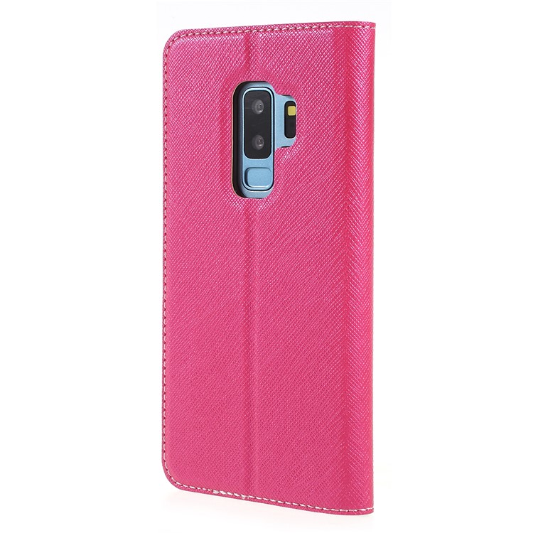 Contrast Color Auto-absorbed Card Slot Leather Stand Shell for Samsung Galaxy S9+ SM-G965 - Rose-3