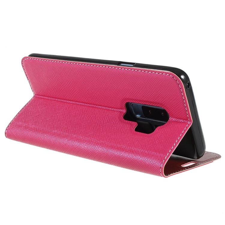 Contrast Color Auto-absorbed Card Slot Leather Stand Shell for Samsung Galaxy S9+ SM-G965 - Rose-5