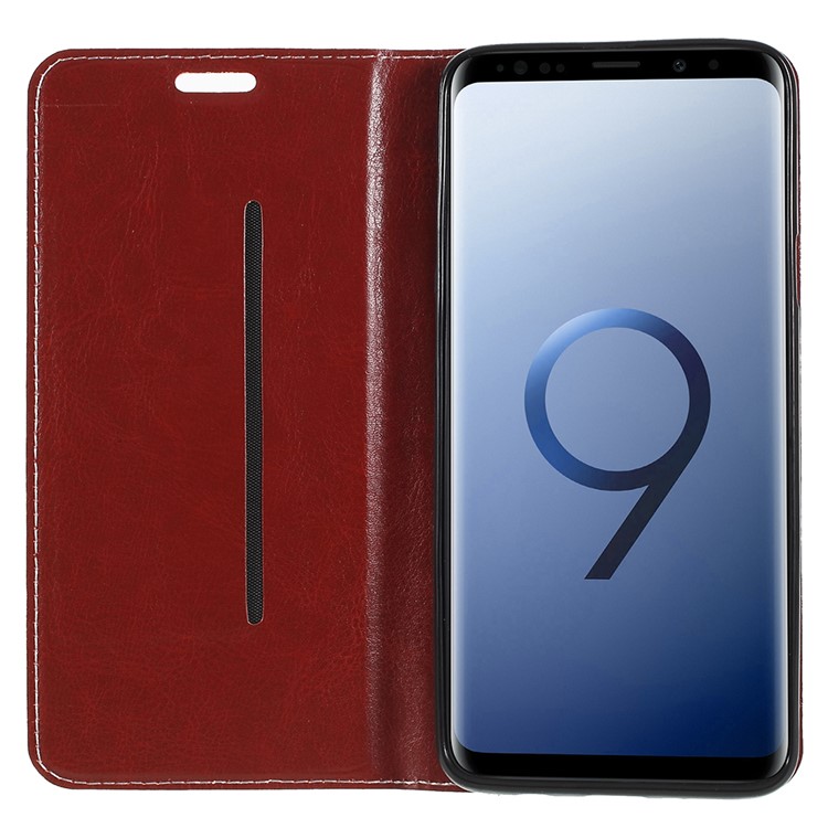 Contrast Color Auto-absorbed Card Slot Leather Stand Shell for Samsung Galaxy S9+ SM-G965 - Rose-6