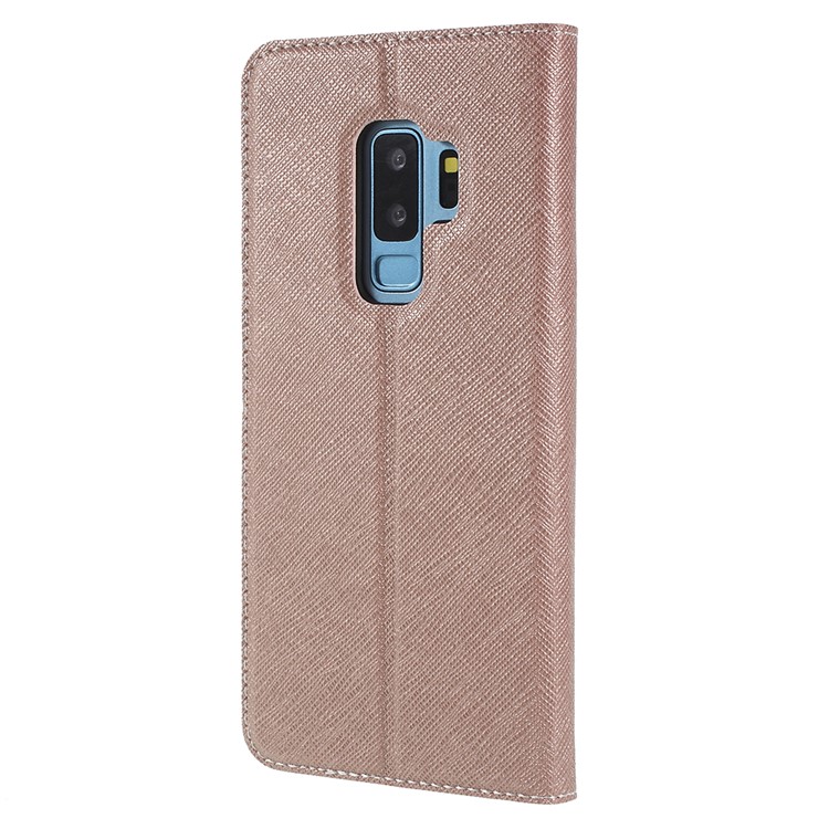 Contrast Color Auto-absorbed Card Slot Leather Stand Casing for Samsung Galaxy S9+ SM-G965 - Gold-3